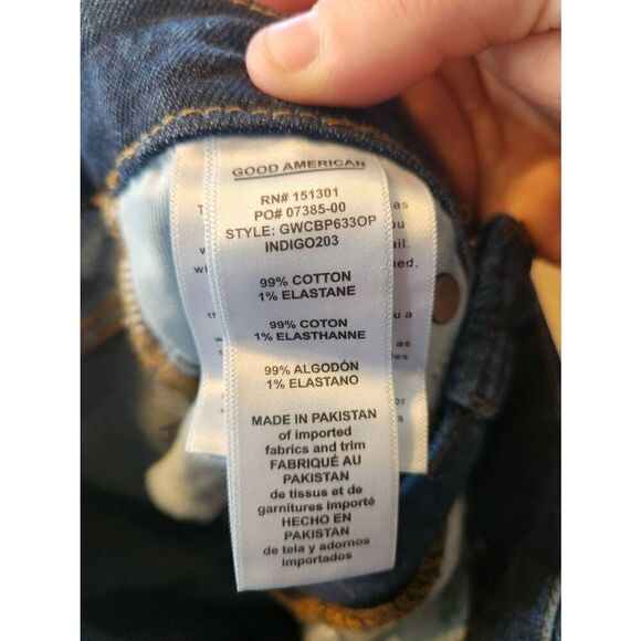 NWT GOOD AMERICAN Good Waist Distressed pockets skinny high rise dark blue sz 2/ - Picture 4 of 5
